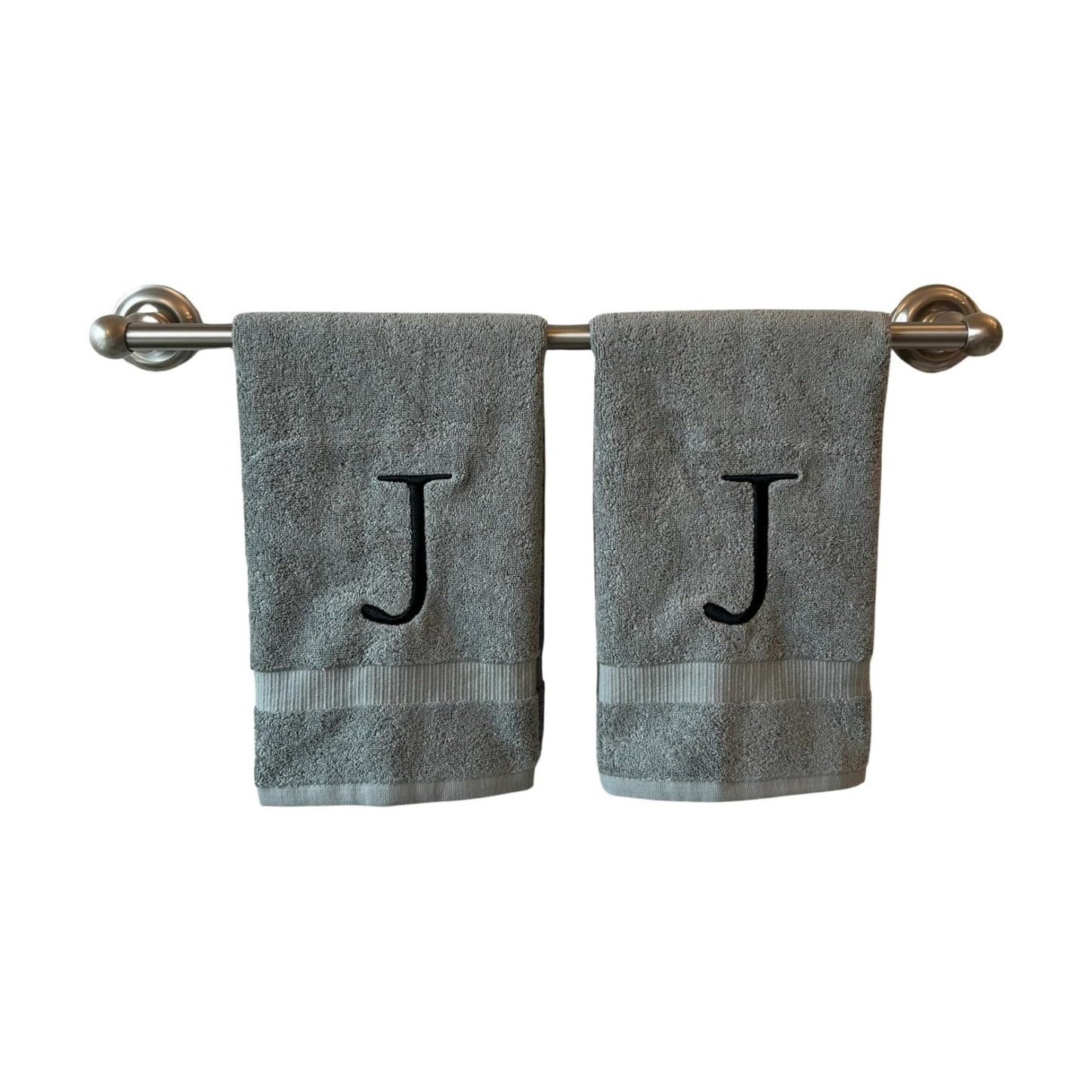 Gray with Black Monogrammed Hand Towels for Bathroom - Set of 2 Letter J | Luxury Hotel Quality Initial Towels For