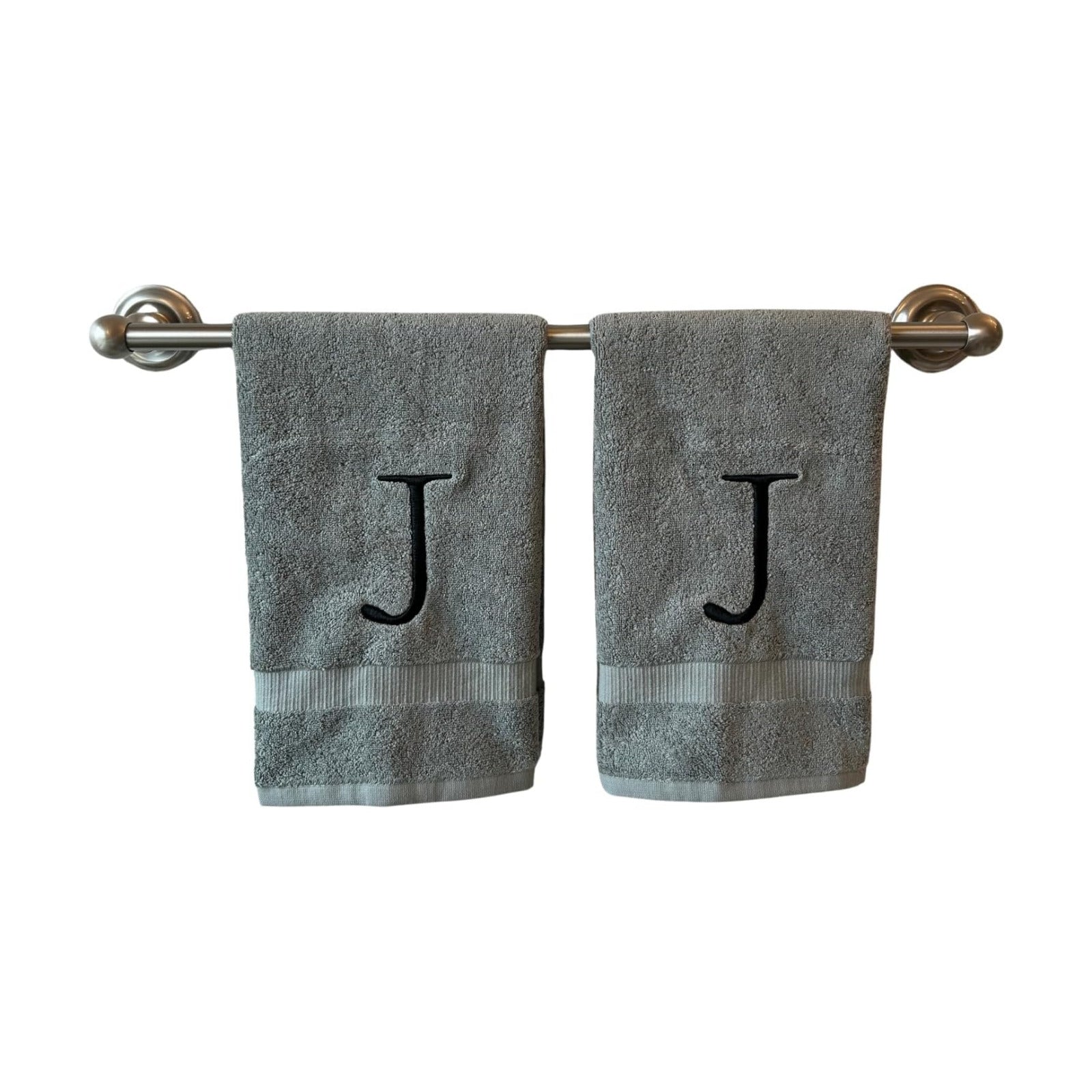 Gray with Black Monogrammed Hand Towels for Bathroom - Set of 2 Letter J | Luxury Hotel Quality Initial Towels For