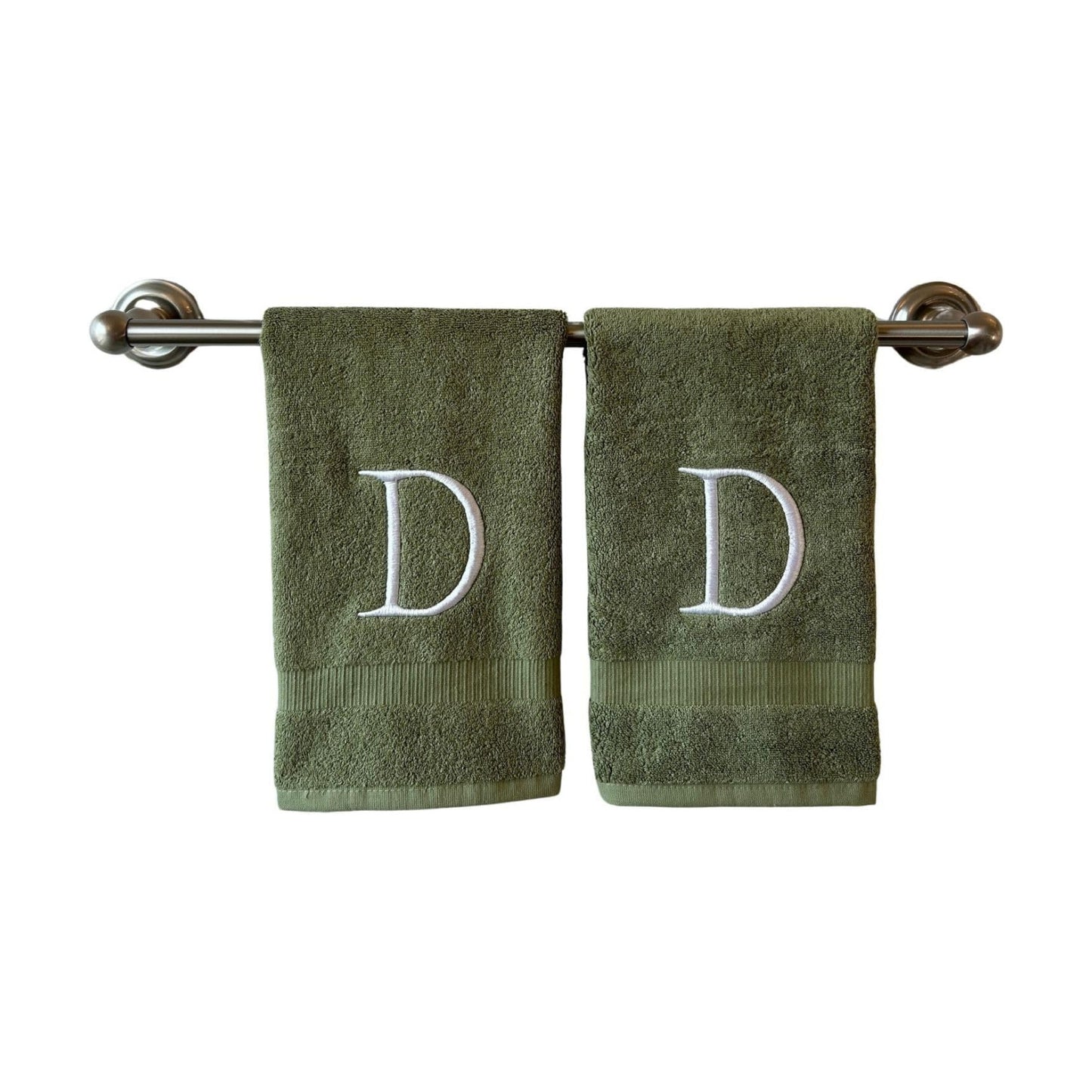 Sage with White Monogrammed Hand Towels for Bathroom - Set of 2 Letter D | Luxury Hotel Quality Initial Towels For