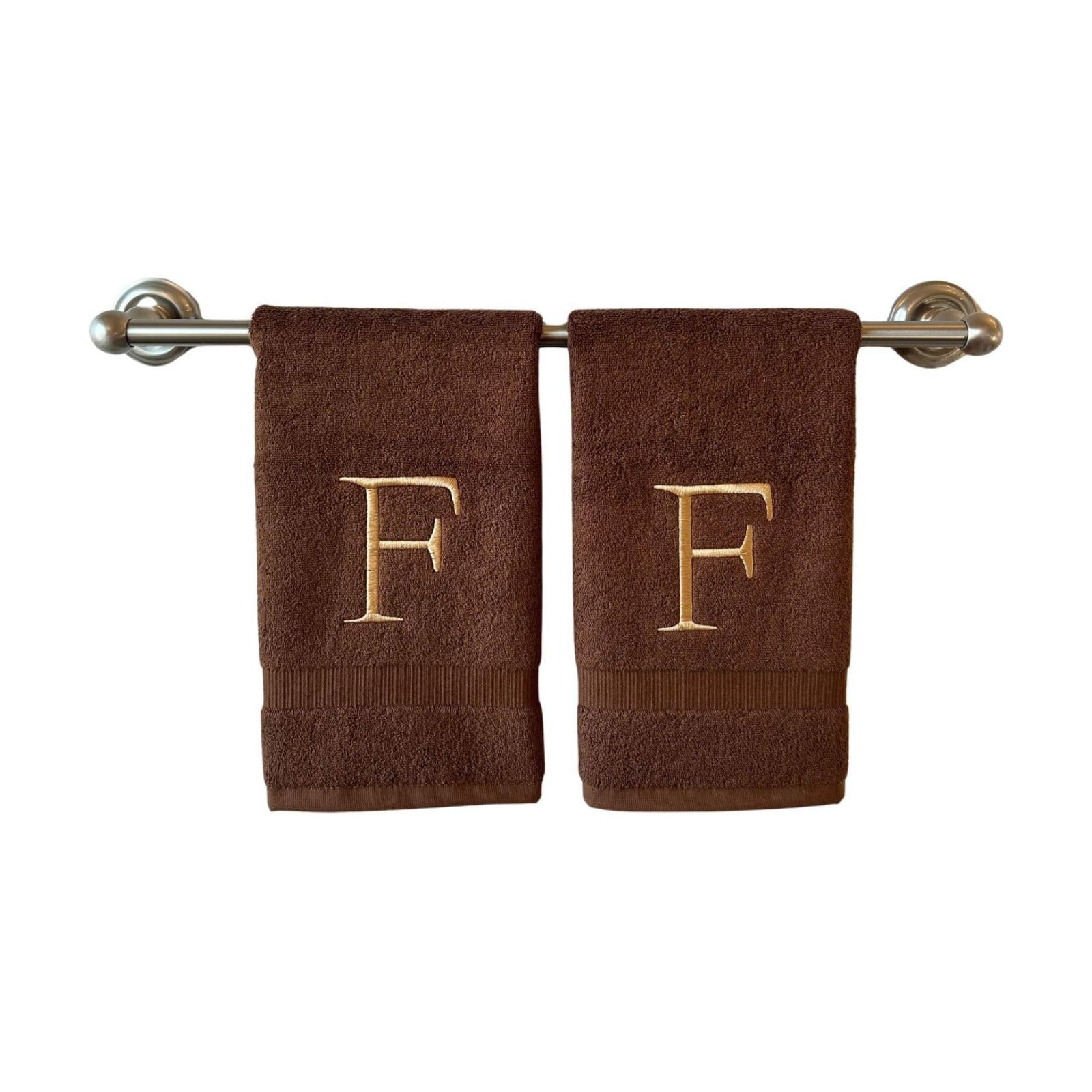 Brown with Beige Monogrammed Hand Towels for Bathroom - Set of 2 Letter F | Luxury Hotel Quality Initial Towels For
