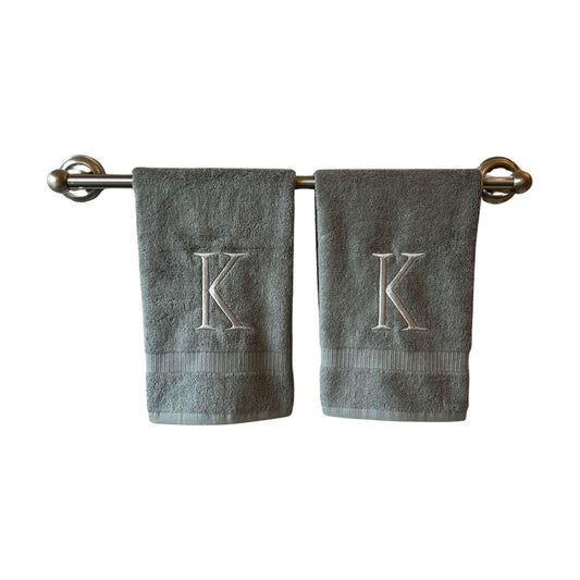 Gray with Silver Monogrammed Hand Towels for Bathroom - Set of 2 Letter K | Luxury Hotel Quality Initial Towels For