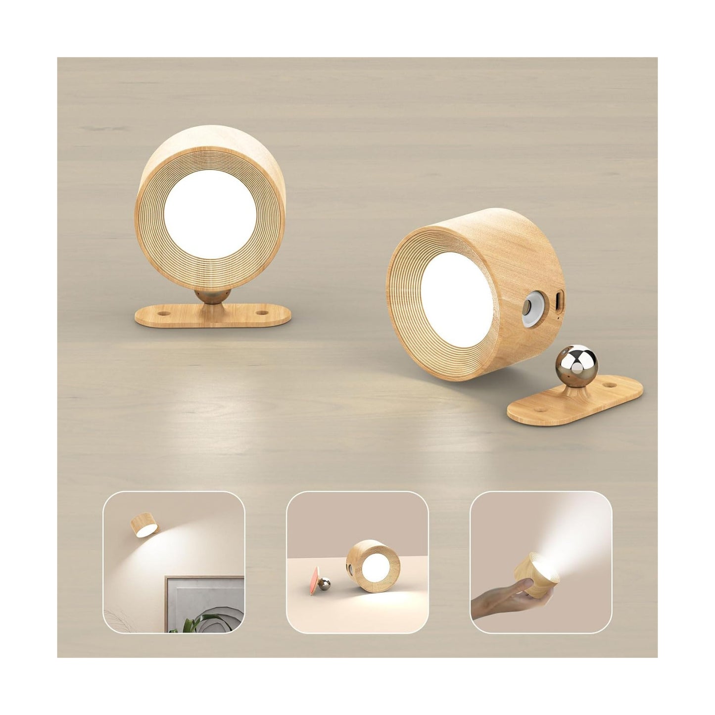 Koopala 2PACK LED Wall Lamps with Rechargeable Battery Operated, Wall Mounted Lights with 3 Brightness 3 Color Temp