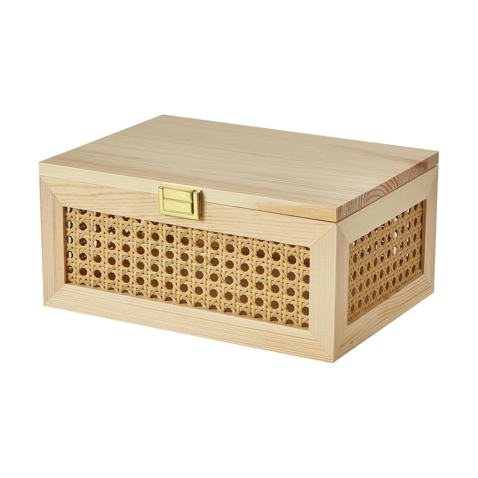Decorative Rattan Storage Boxes Solid Wood Woven Baskets Bins / Light Wood / Natural