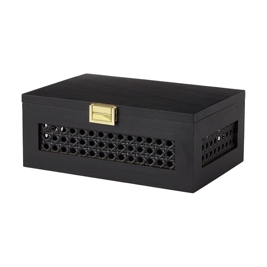 Decorative Rattan Storage Boxes Solid Wood Woven Baskets Bins / Black