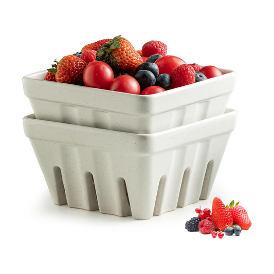 Ceramic Berry Basket / Cream White / Square-5.7 Inch / 5.7 Inch / Set of 2