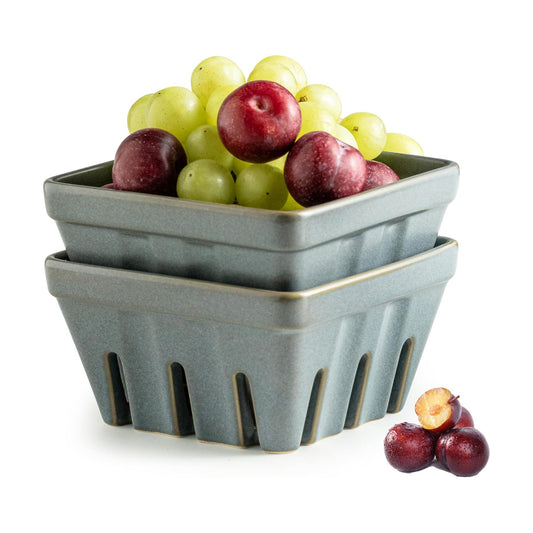 Ceramic Berry Basket / Slate Blue / Square-5.7 Inch / 5.7 Inch / Set of 2