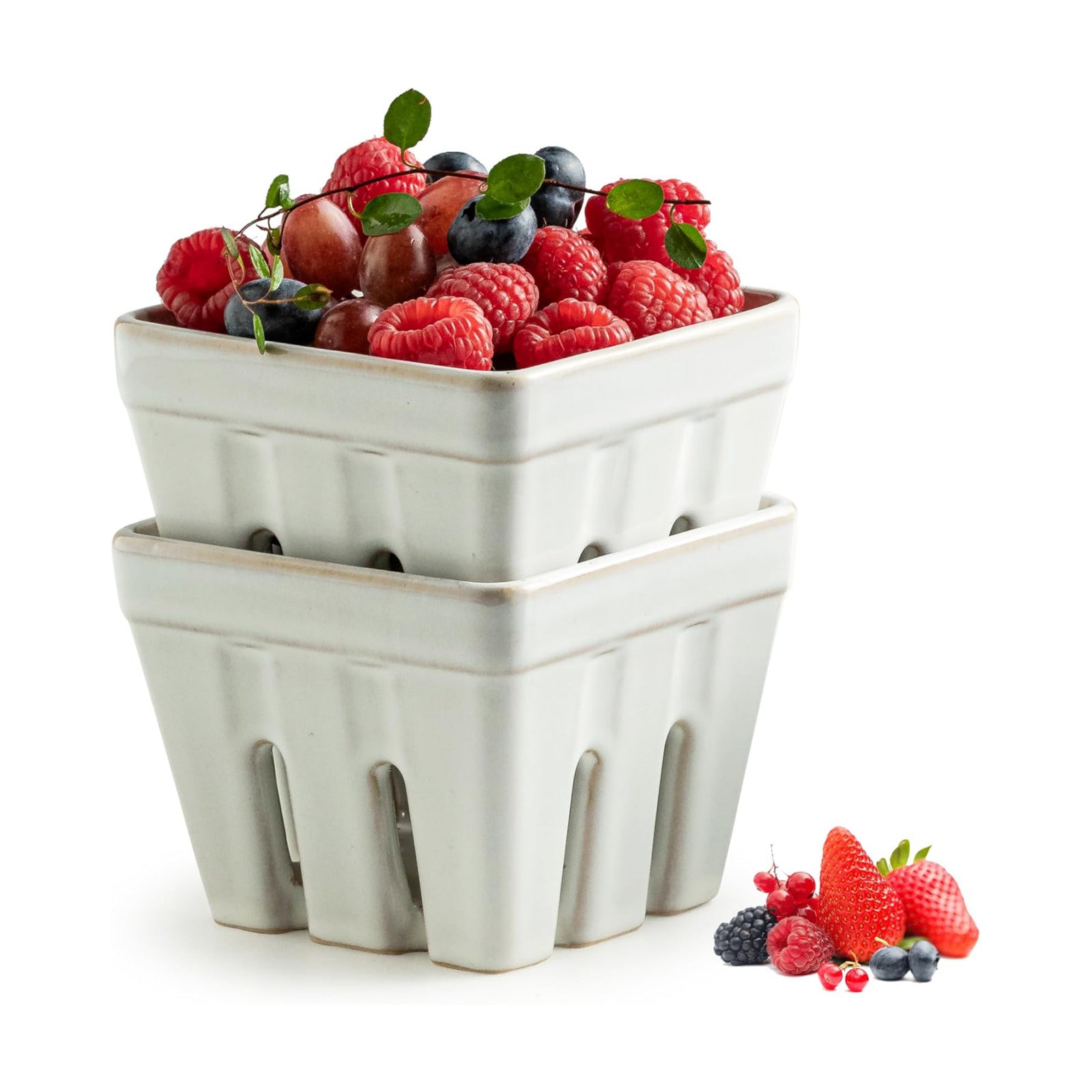 Ceramic Berry Basket / White / Square-4.0 Inch / Set of 2