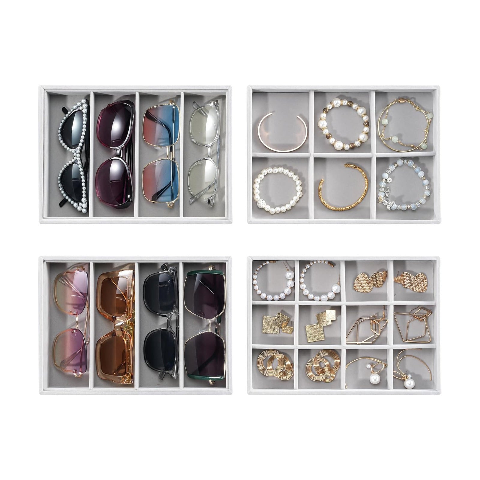 Stackable Jewelry Organizer Trays for Drawers / 4 Layers / Dark Grey