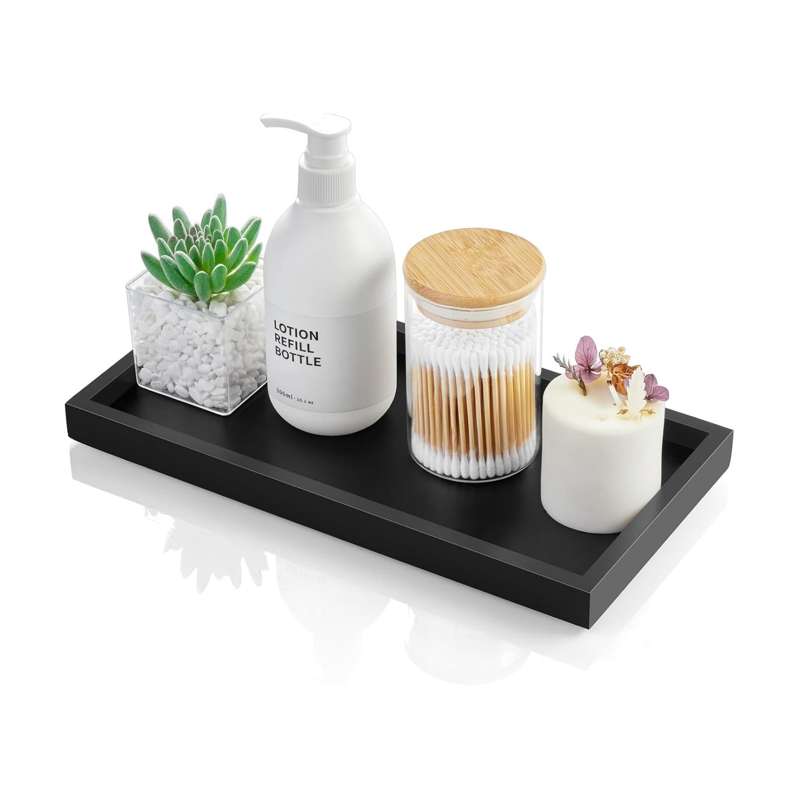 Wood Decorative Tray for Toilet Tank Makeup Perfume Jewelry / 6 x 0.8 x 11.7 / Black