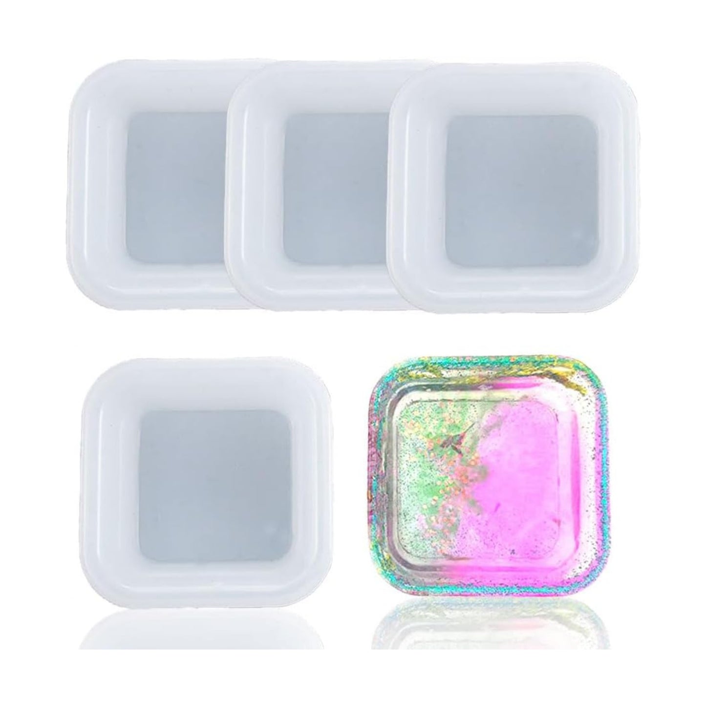Square Shape Silicone Jewelry Tray Molds Mini Bowl Silicone Mold Decorative Dish / Set of 4