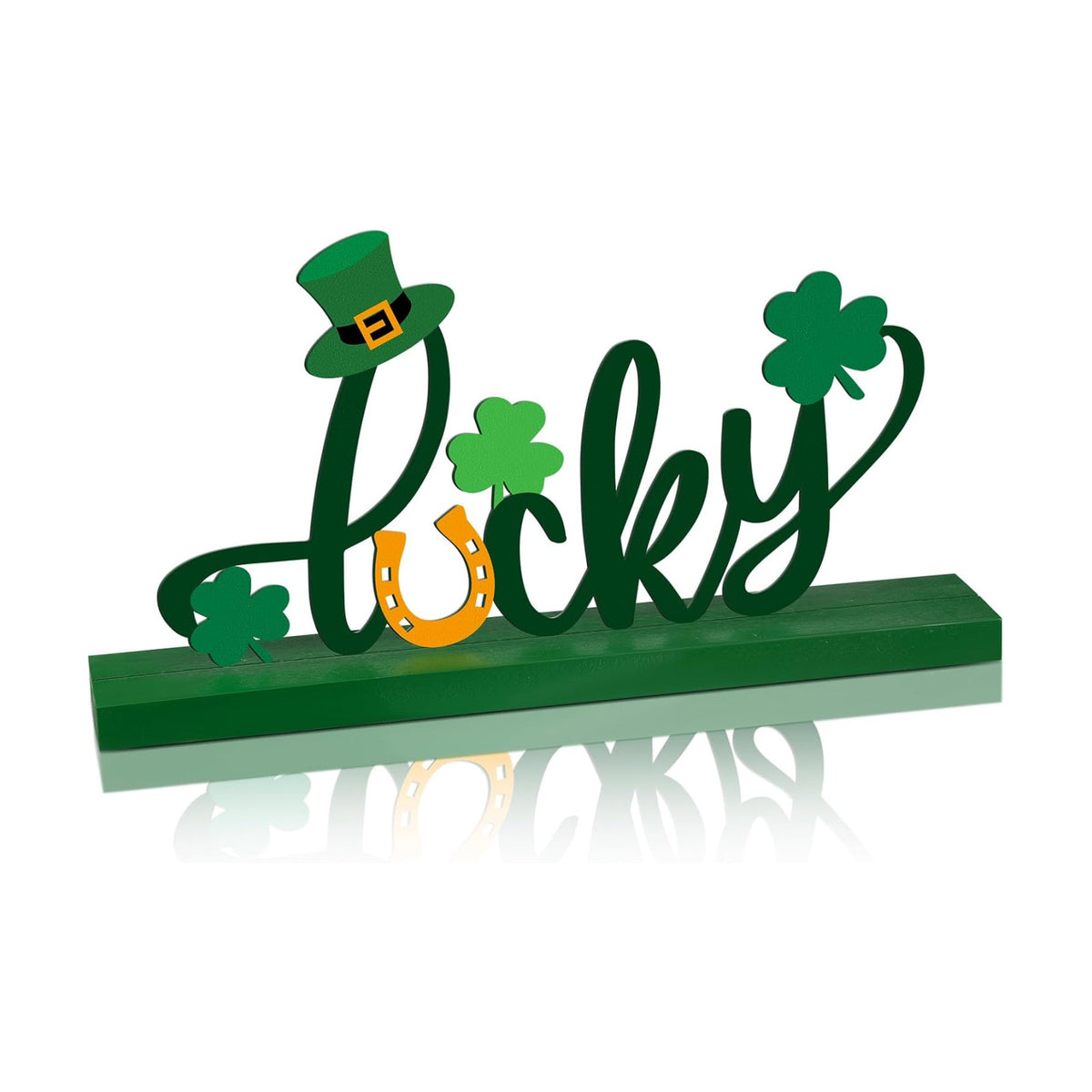 Cinnvoice St. Patrick's Day Table Sign Decoration Lucky Metal Tabletop Centerpiece Signs Letter Wood Centerpiece with Clover for St Patrick's Day Tiered Tray Decorations for Irish
