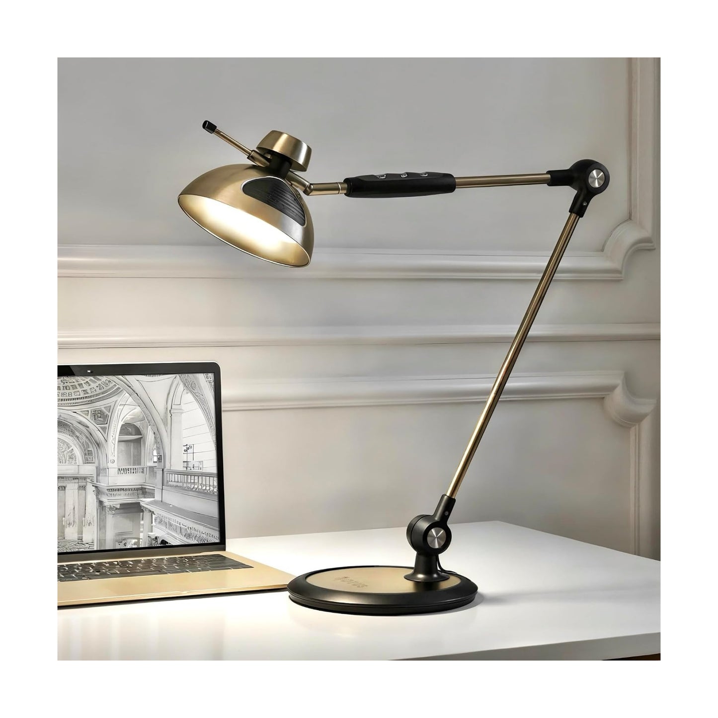 OTUS Tall LED Architect Desk Lamp for Home Office, Gesture Control, Brass | Touch Dimming, 12 Brightness Levels