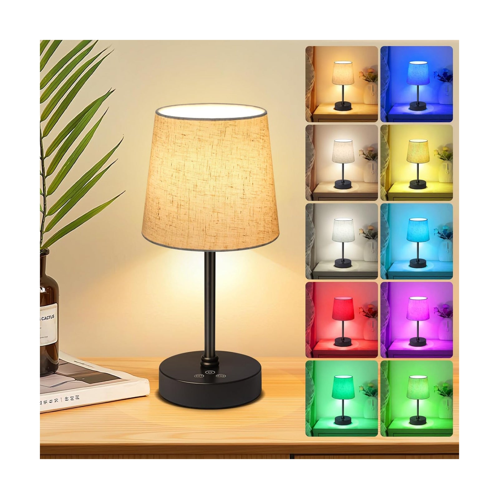 Wowag Small Cordless Table Lamp,5000mAh Rechargeable Battery Operated Desk Lamp,3 Colors & 7 RGB Stepless Dimmable