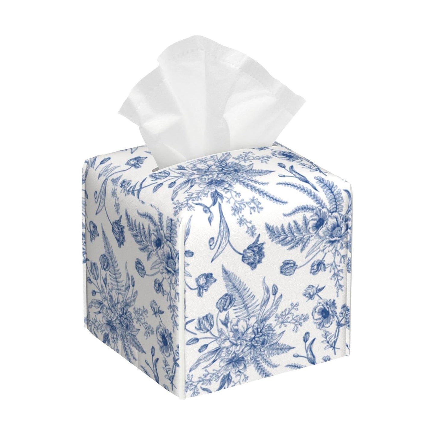 Tissue Box Holder / Blue Flowers