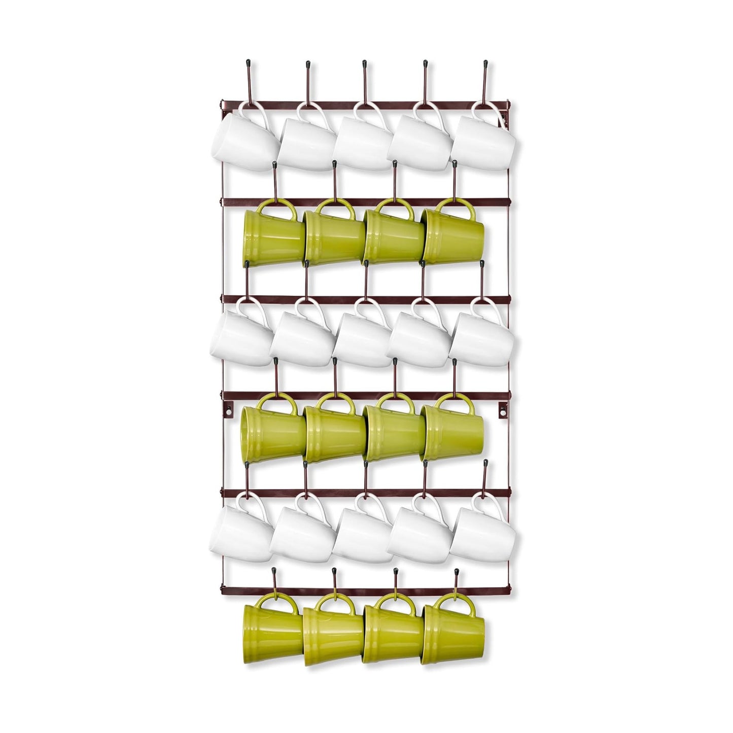 Sorbus Wall Mug Rack, Coffee Mug Display for Coffee Station (Large, Brown) | Rustic six-tier metal holder with hooks