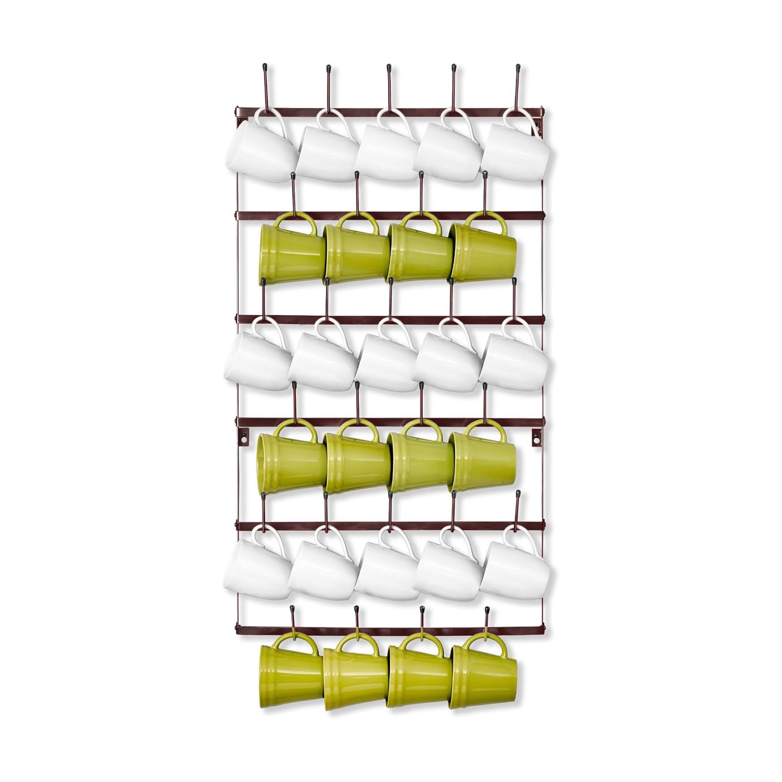 Sorbus Wall Mug Rack, Coffee Mug Display for Coffee Station (Large, Brown) | Rustic six-tier metal holder with hooks