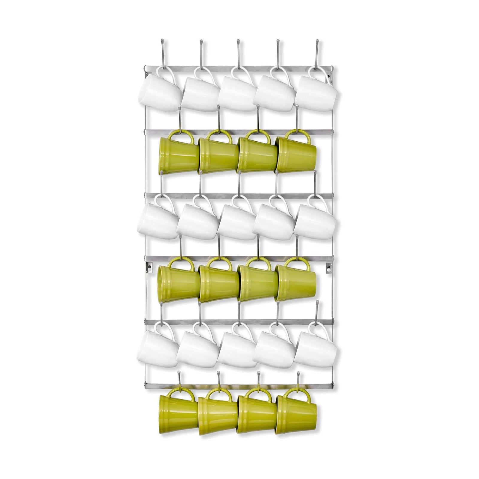 Sorbus Wall Mug Rack, Coffee Mug Display for Coffee Station (Large, Silver) | Rustic six-tier metal holder with hooks