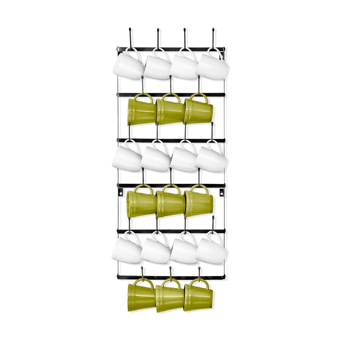 Sorbus Wall Mug Rack, Coffee Mug Display for Coffee Station (Small, Black) | Rustic six-tier metal holder with hooks