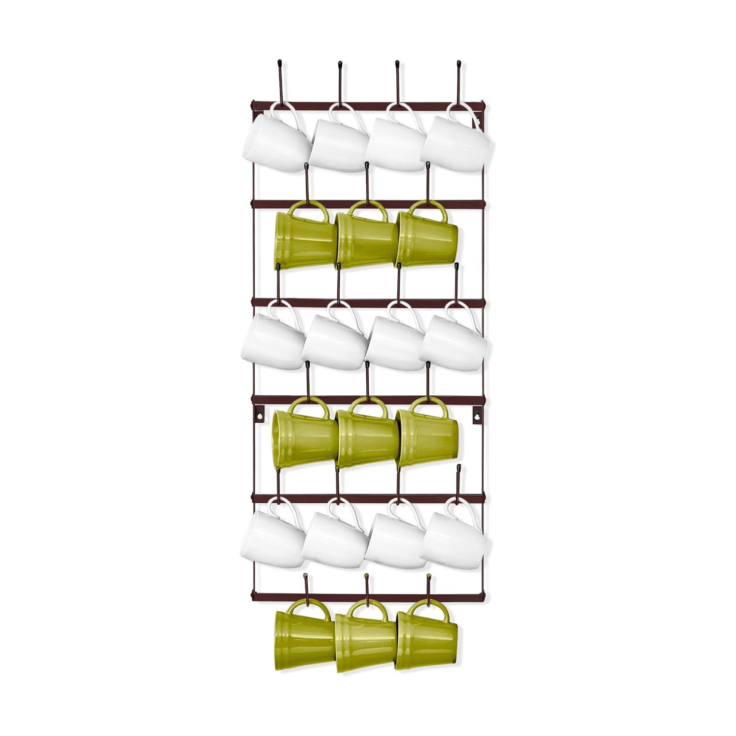 Sorbus Wall Mug Rack, Coffee Mug Display for Coffee Station (Small, Brown) | Rustic six-tier metal holder with hooks