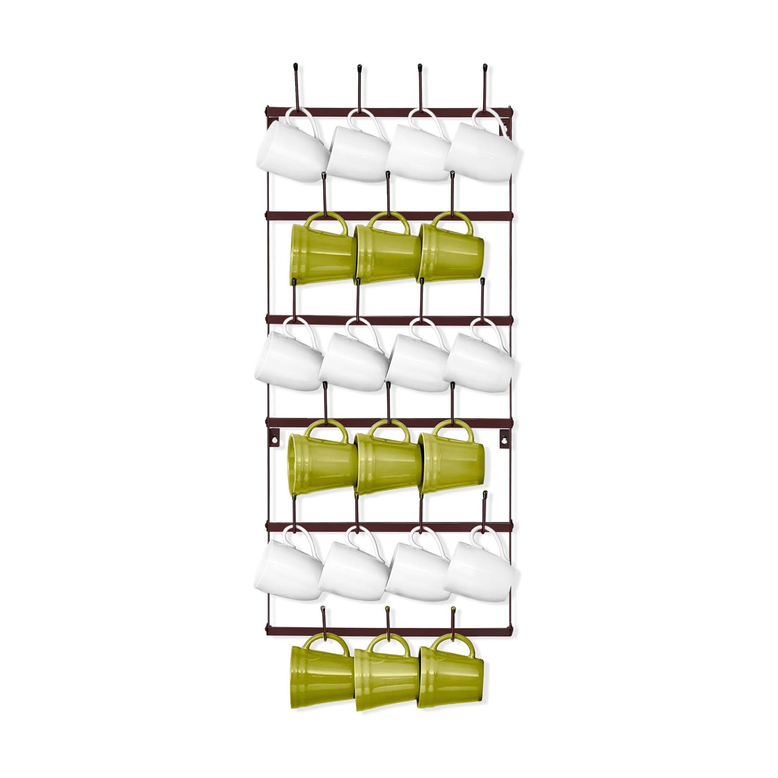 Sorbus Wall Mug Rack, Coffee Mug Display for Coffee Station (Small, Brown) | Rustic six-tier metal holder with hooks