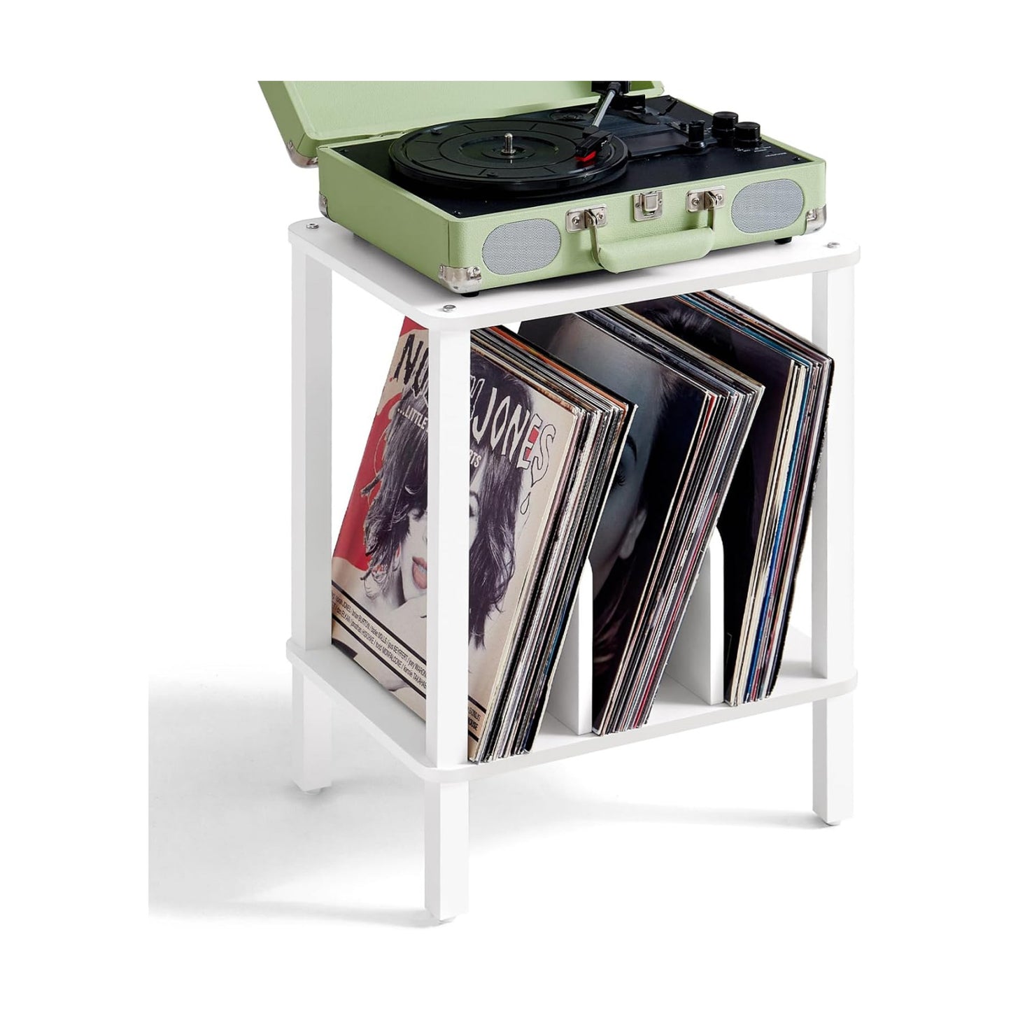2-Tier Record Player Stand for Vinyl Records Storage End Table | Small Vinyl Record Holder Storage up to 100 Albums