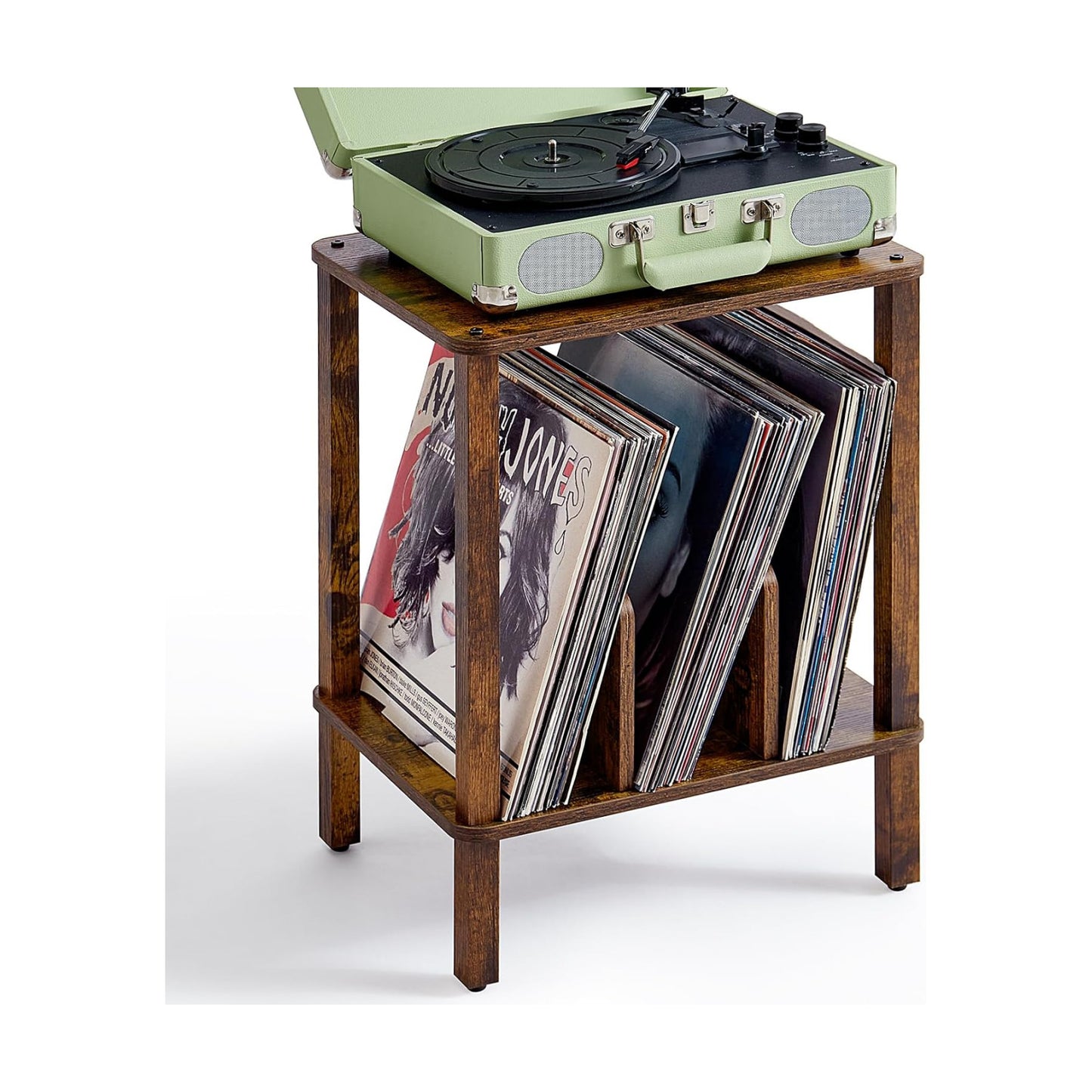 2-Tier Record Player Stand for Vinyl Records Storage End Table | Small Vinyl Record Holder Storage up to 100 Albums