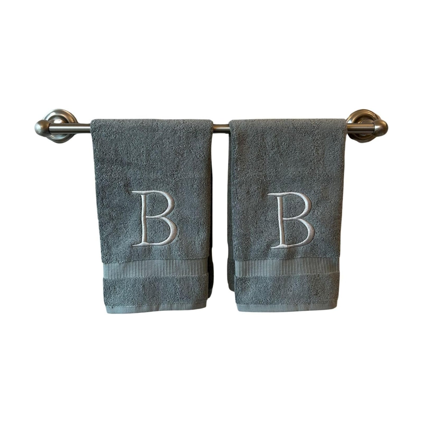Gray with Silver Monogrammed Hand Towels for Bathroom - Set of 2 Letter B | Luxury Hotel Quality Initial Towels For