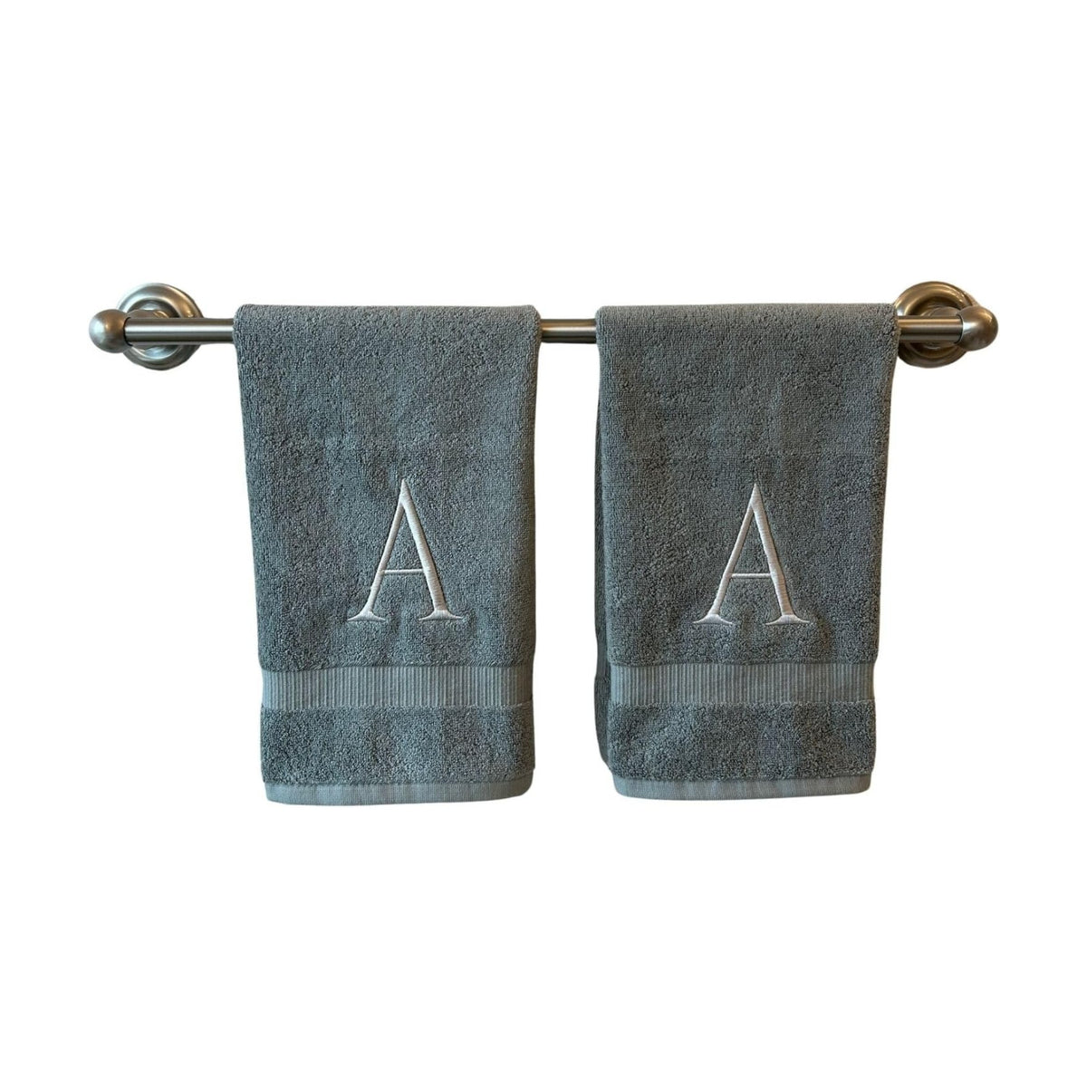 Gray with Silver Monogrammed Hand Towels for Bathroom - Set of 2 Letter A | Luxury Hotel Quality Initial Towels For