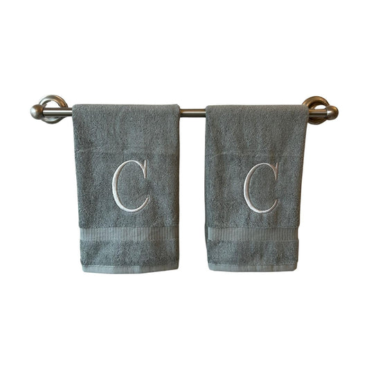 Gray with Silver Monogrammed Hand Towels for Bathroom - Set of 2 Letter C | Luxury Hotel Quality Initial Towels For
