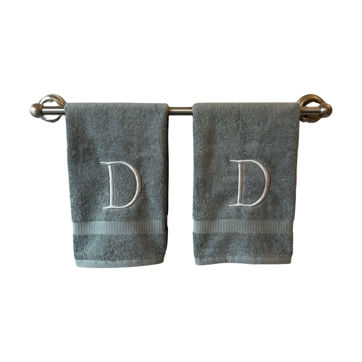 Gray with Silver Monogrammed Hand Towels for Bathroom - Set of 2 Letter D | Luxury Hotel Quality Initial Towels For