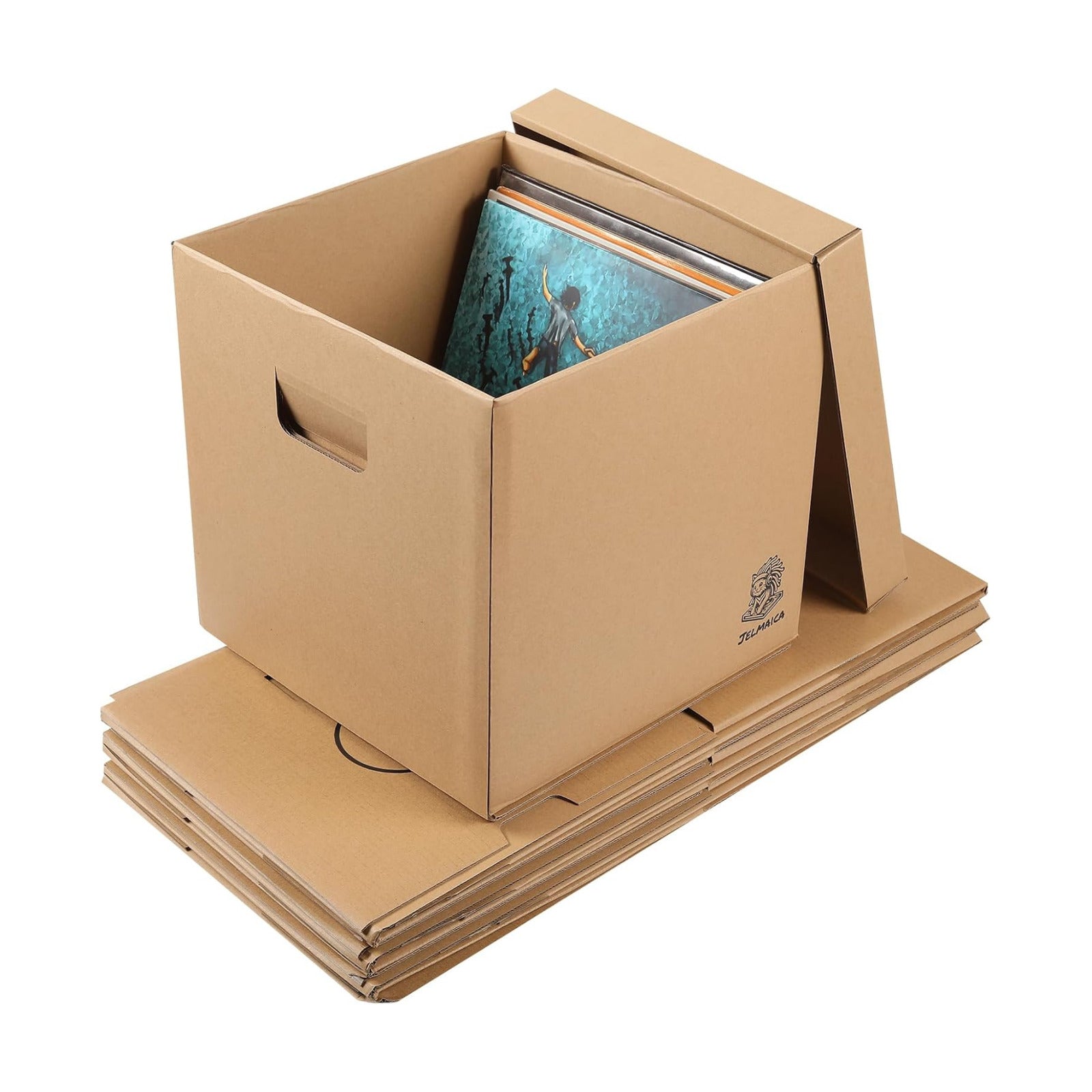 12" Vinyl Record Storage and Moving Box, Holds 60 Records or LPs, 2-Pack | Durable Cardboard with Removable Lid