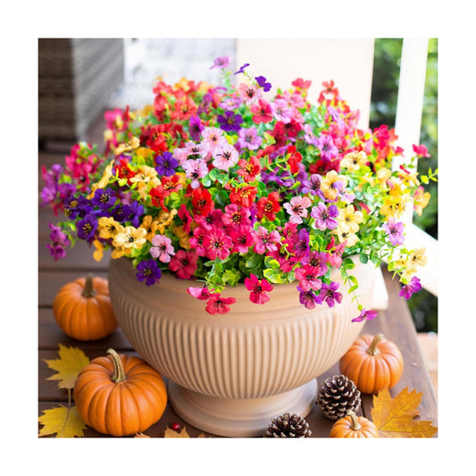 HyeFlora Artificial Flowers for Outdoor Indoor Garden Home Decoration, Faux Flower Daisy with Eucalyptus Leaves Fake Plants Greenery Boxwood Porch Patio, 12 Bundles (6 Multicolor)