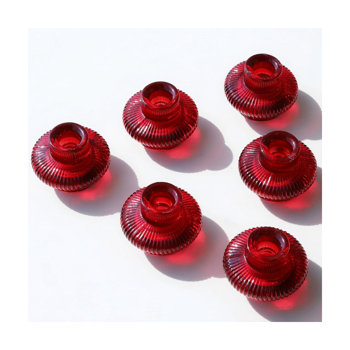 VOHO 12pcs Red Glass Taper Candle Holders for Table Centerpiece Wedding