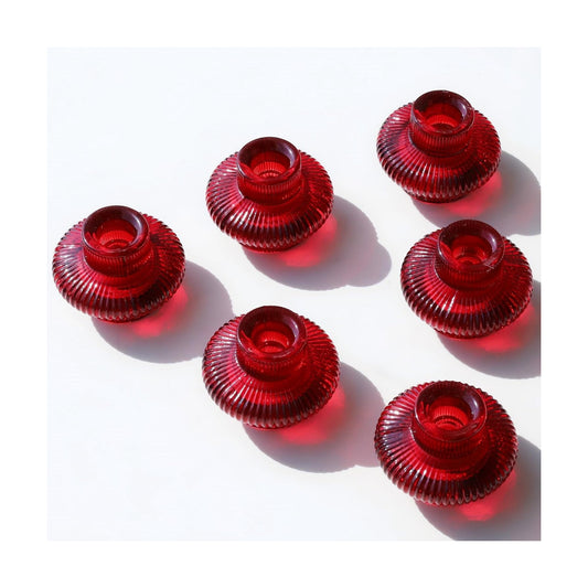 VOHO 12pcs Red Glass Taper Candle Holders for Table Centerpiece Wedding