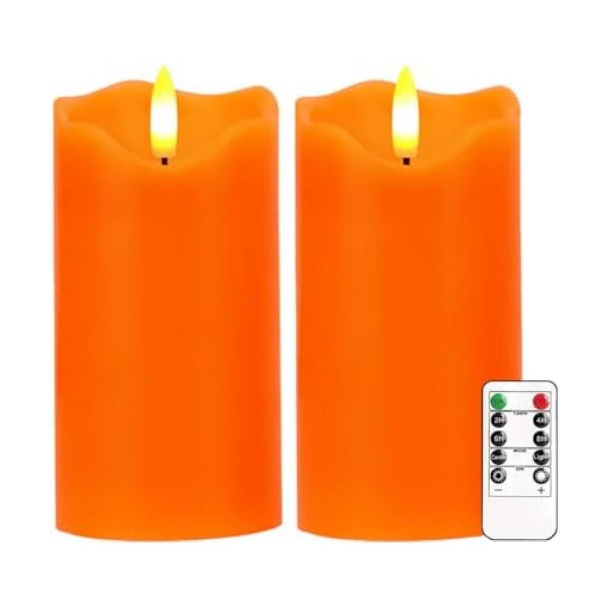 Orange Flameless Candles Set of 2, 6"x3" Fall Candles with Remote & Timer