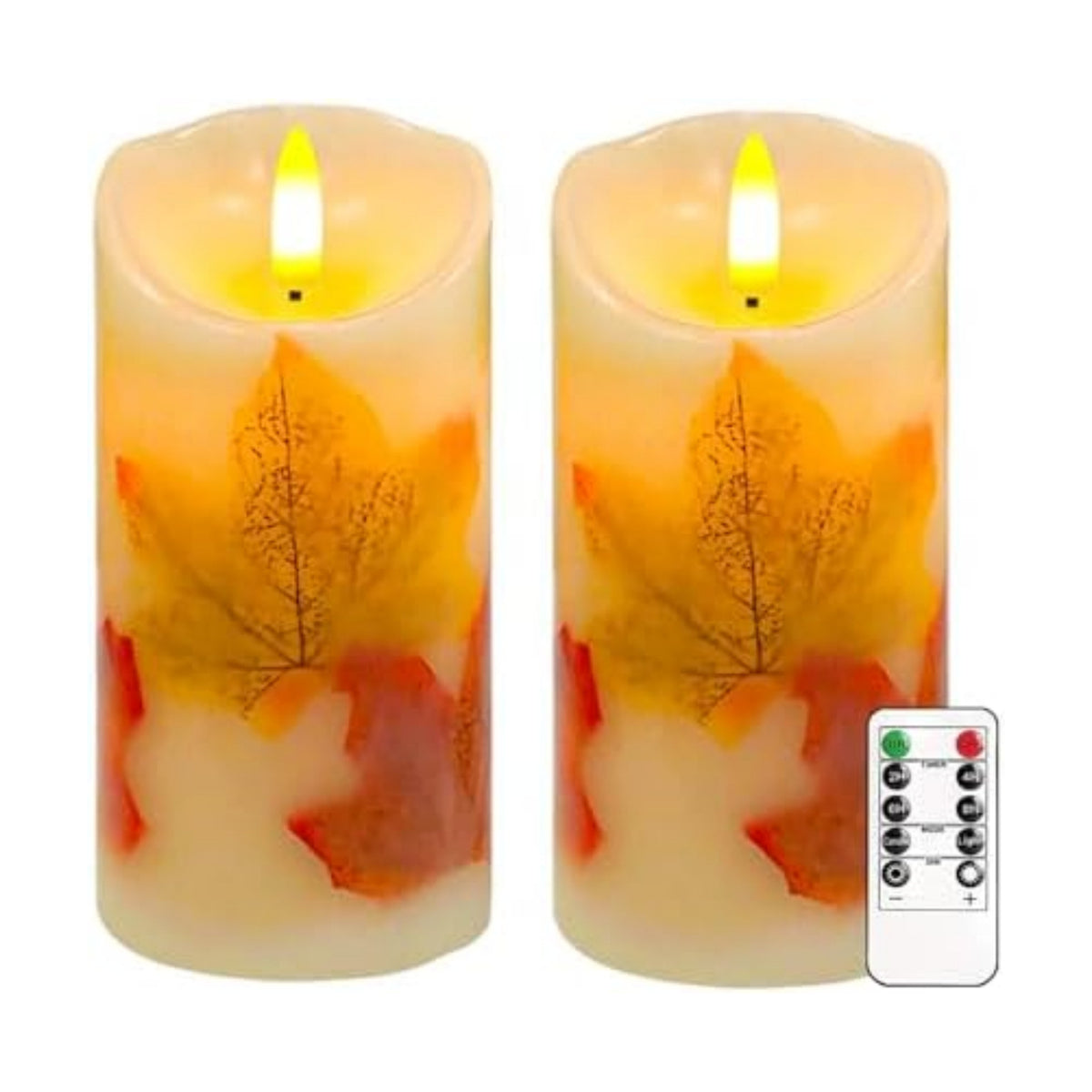 Maple Leaves Flameless Candles Set of 2, Fall Candles with Remote & Timer