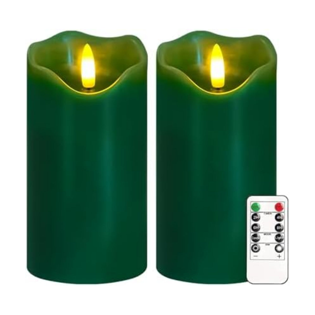 Green Flameless Candles Set of 2, Christmas Candles with Remote & Timer