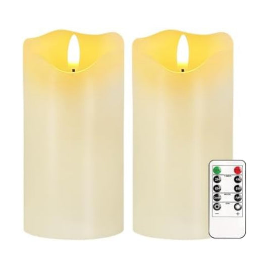 White Flameless Candles Set of 2, 6"x3" LED Candles with Remote & Timer