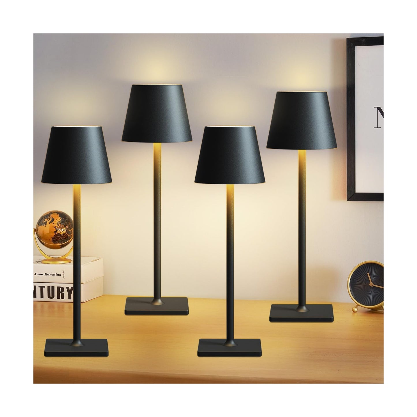Fizrice Cordless Table Lamp Rechargeable Black 4 Pack Battery Operated