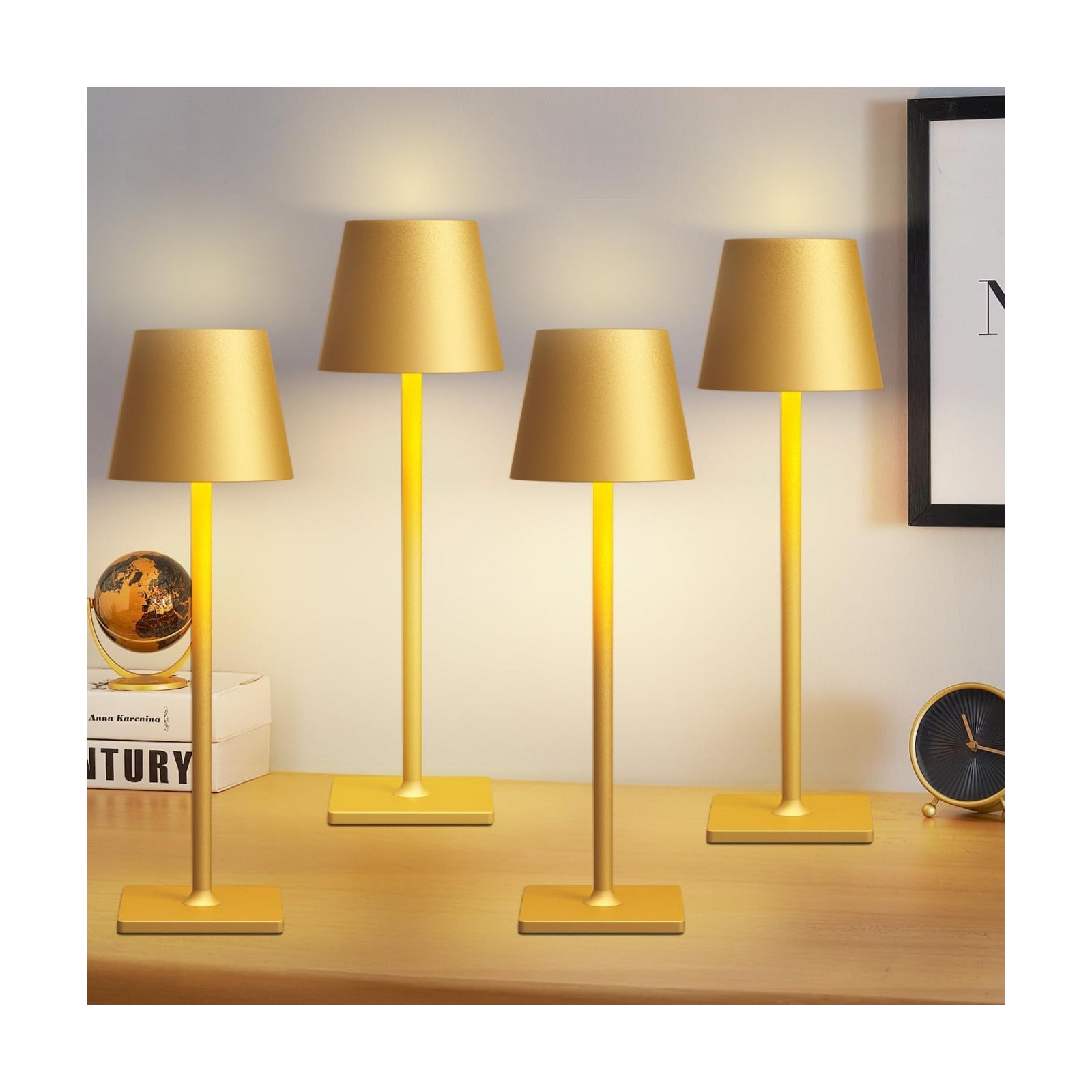 Fizrice Gold Rechargeable Table Lamp 4 Pack Portable Cordless Light