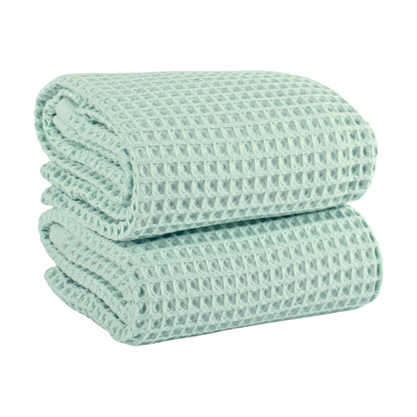 PÜSKÜL Natural 100% Turkish Cotton Waffle Bath Towels Set of 2, Extra-Large | Ice Green, Oversize 32x63" Bath sheet