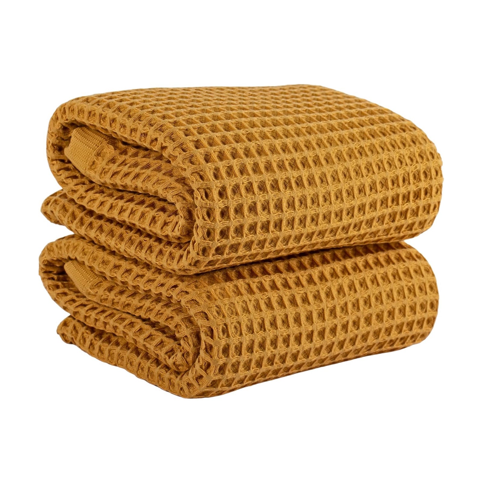 PÜSKÜL Natural 100% Turkish Cotton Waffle Bath Towels Set of 2, Extra-Large | Mustard, Oversize 32x63" Bath sheet towel