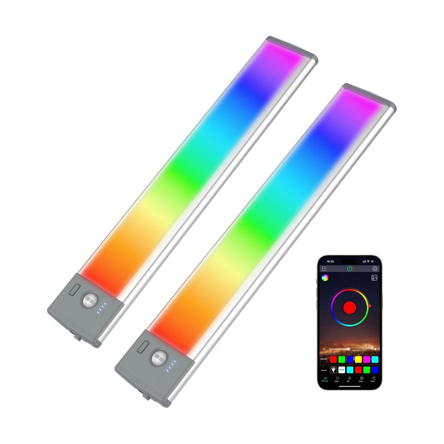 LEPOTEC Wall Lights, 10" Under Cabinet Lighting with Music Sync, 2200mAh Rechargeable Wireless Motion Sensor Gaming