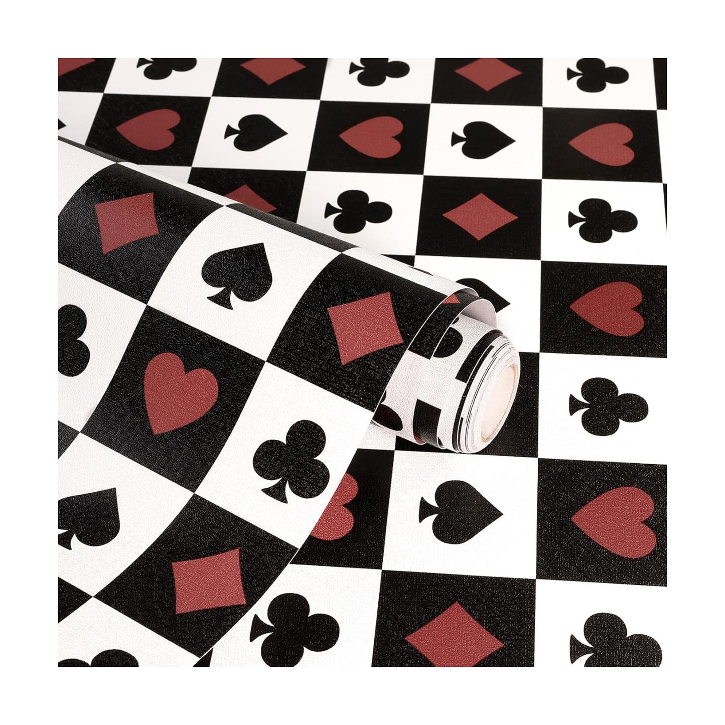 Wallpaper Peel and Stick Red "Gothic Contact Paper Self / Poker / Checkered / 17.3 x 120 / Black