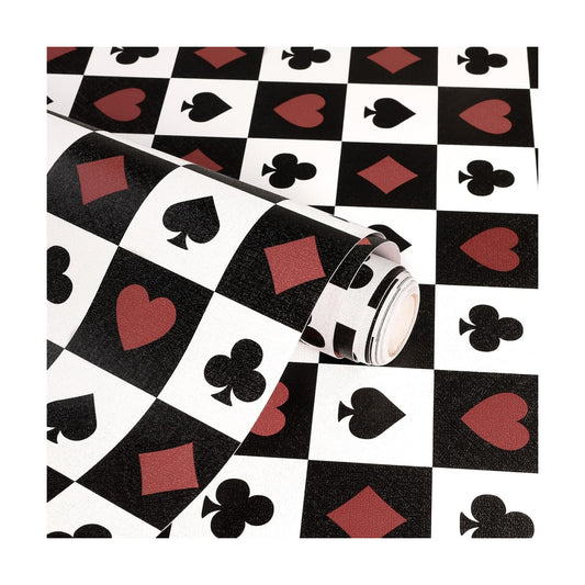 Wallpaper Peel and Stick Red "Gothic Contact Paper Self / Poker / Checkered / 17.3 x 120 / Black