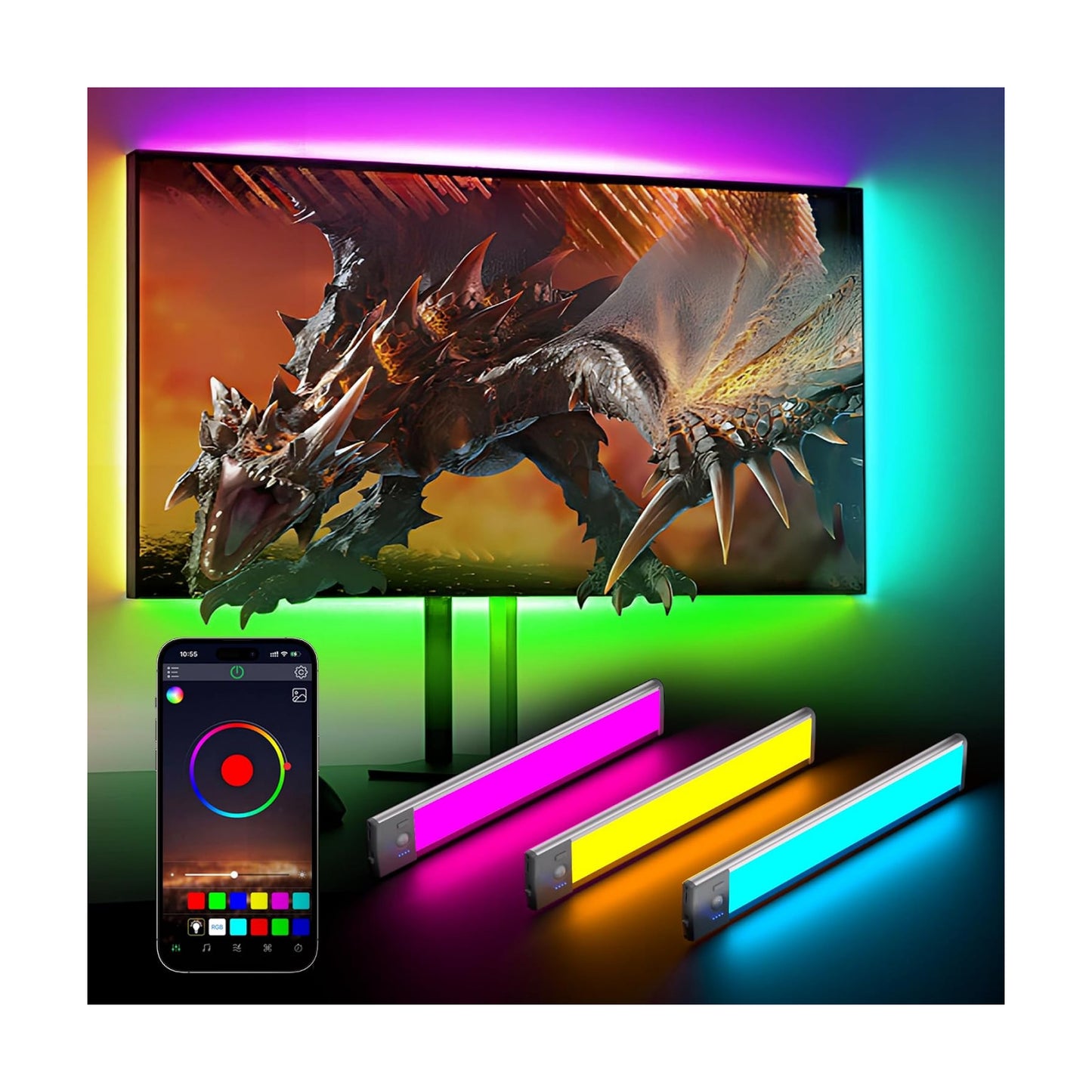 LEPOTEC 3 Pcs RGB LED Wall Lights,Wall Sconces Lamp with App Remote Control,Gaming Light Bar,Under Cabinet Lighting