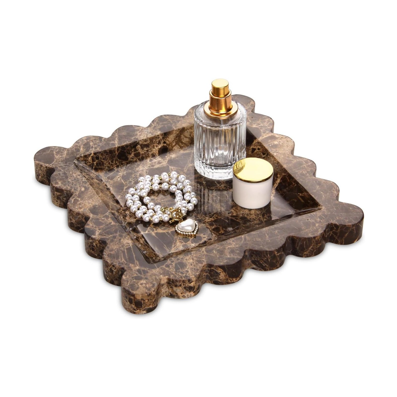 Square Marble Decorative Tray / Dark Brown / 8 x 8 x 0.8