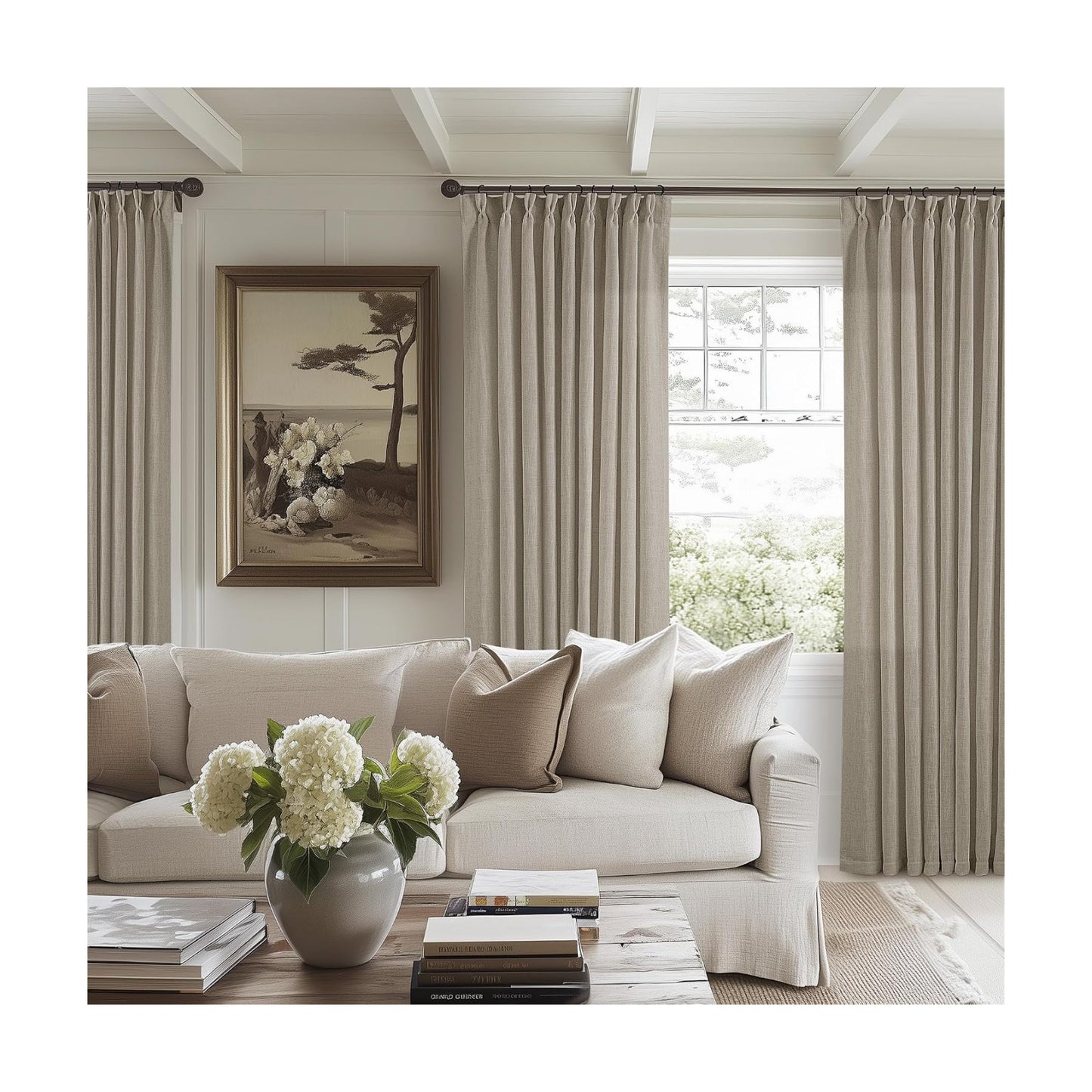 TWODRAPES Burlywood Birch Taupe Pinch Pleated Linen W60xL102 Inch Curtains