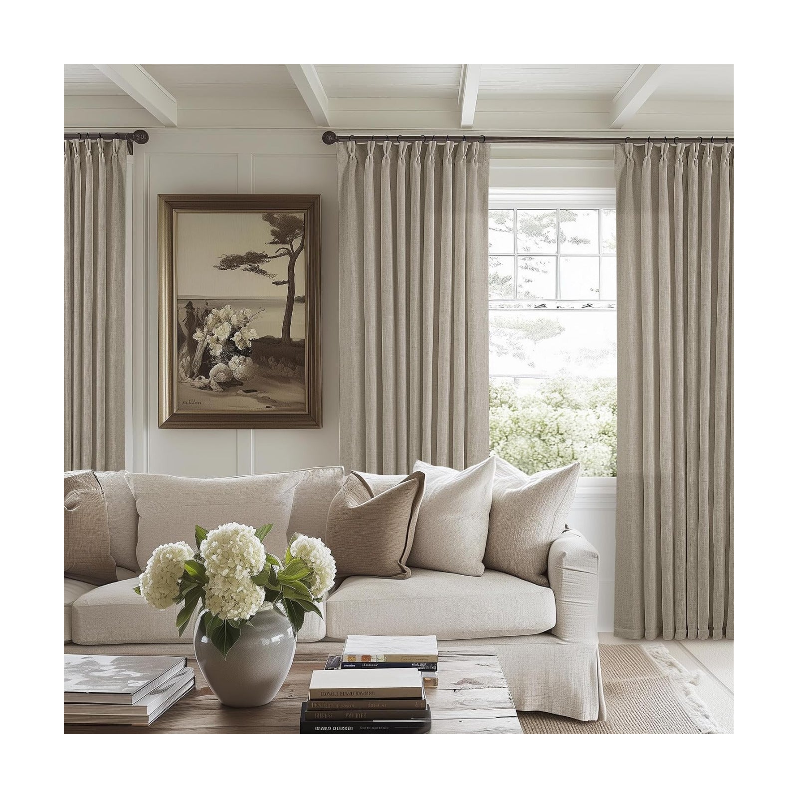 TWODRAPES Burlywood Birch Taupe Pinch Pleated Linen W60xL102 Inch Curtains