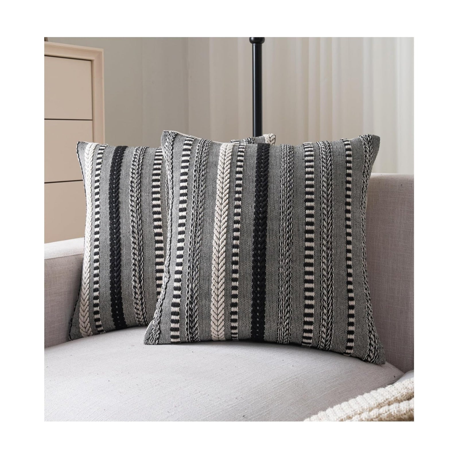 Boho Throw Pillow Covers / Black / 18 x 18 / Set of 2